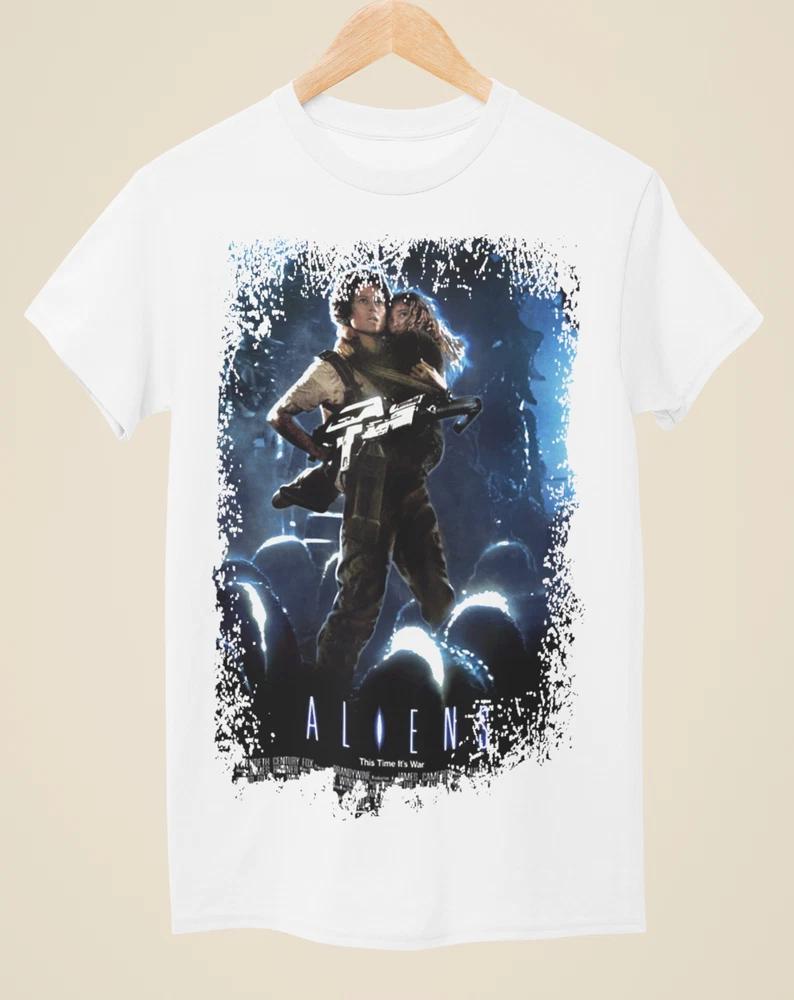 Aliens Movie Poster Inspired Unisex White TShirt S