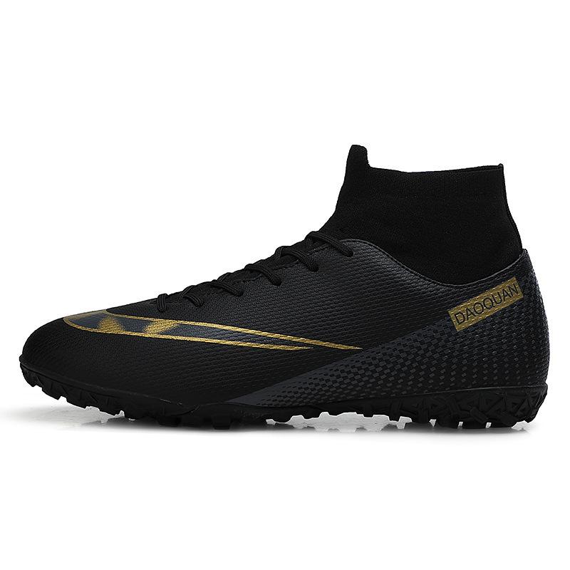 Football shoes high-top broken nails artificial turf leather feet men's and women's spikes competition student training shoes one piece 2025