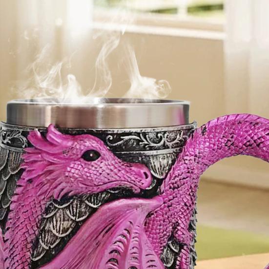 Dragon Beer Stein Tankard Drink Cup Resin Hand-Painted Purple Roaring Dragon Coffee