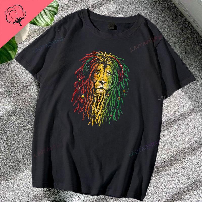 T-shirt Leone Rasta Giuda Cuffie Rastafariano Giamaicano Zion Uomo Cotone di Alta Qualità Canottiera Casual Traspirante Abbigliamento Street