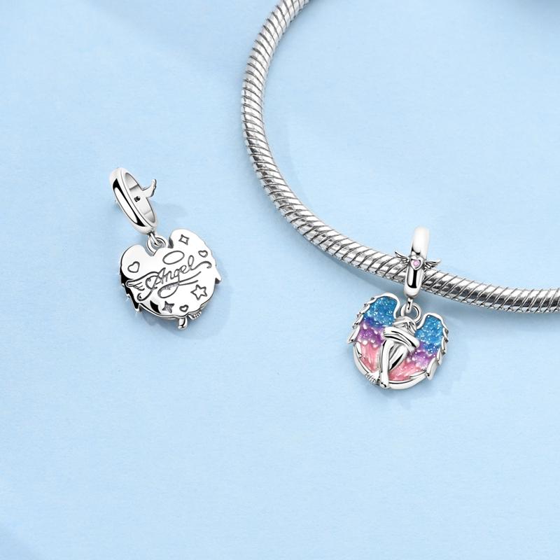 100% Koppar Färgglada Vingade Ängel Berlocker Pärla Fina Smycken Passar Original Armband Halsband För Kvinnor Gör-det-själv Gåva