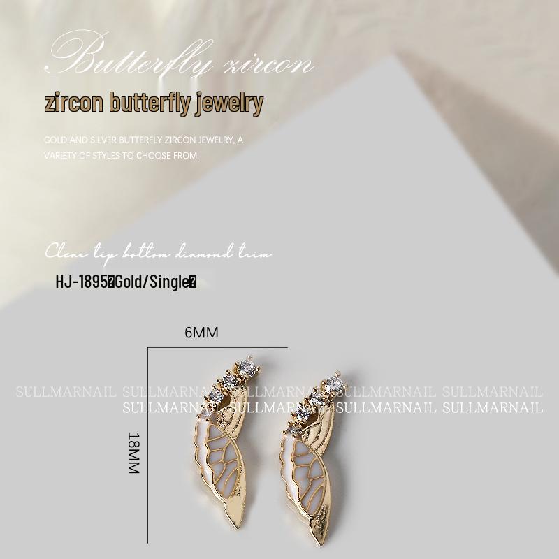 Butterfly Zircon Nail Art Jewelry: Pearl, Ribbon, Gold & Silver Pendant