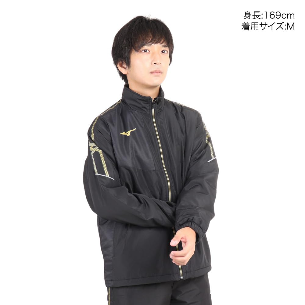 Mizuno Breath Thermo Training Warmer Size M Jacket, Moisture-Wicking, Heat-Generating, Water-Repellent, MC-LINE 32MEA630, Black/Gold,