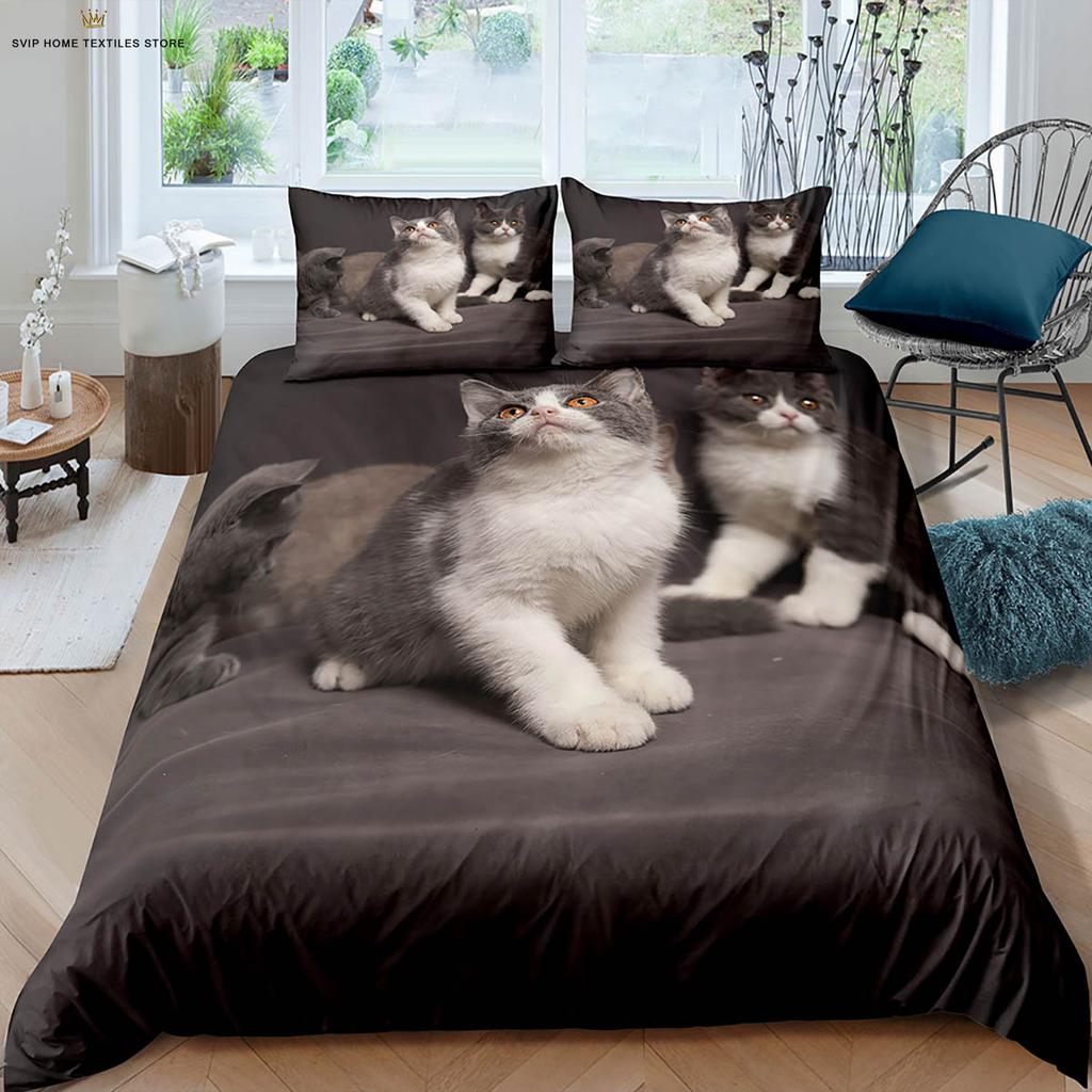 Süße Weltraumkatze Tier 3D-Druck Bettbezug Bettwäsche-Set Weicher und bequemer Bettbezug Kissenbezug 3 Teile