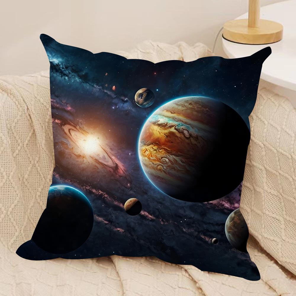 Planet Space Collection Cushion Cover Silky Short Plush Invisible Zipper Dustproof Sofa Pillow Case for Home Decor