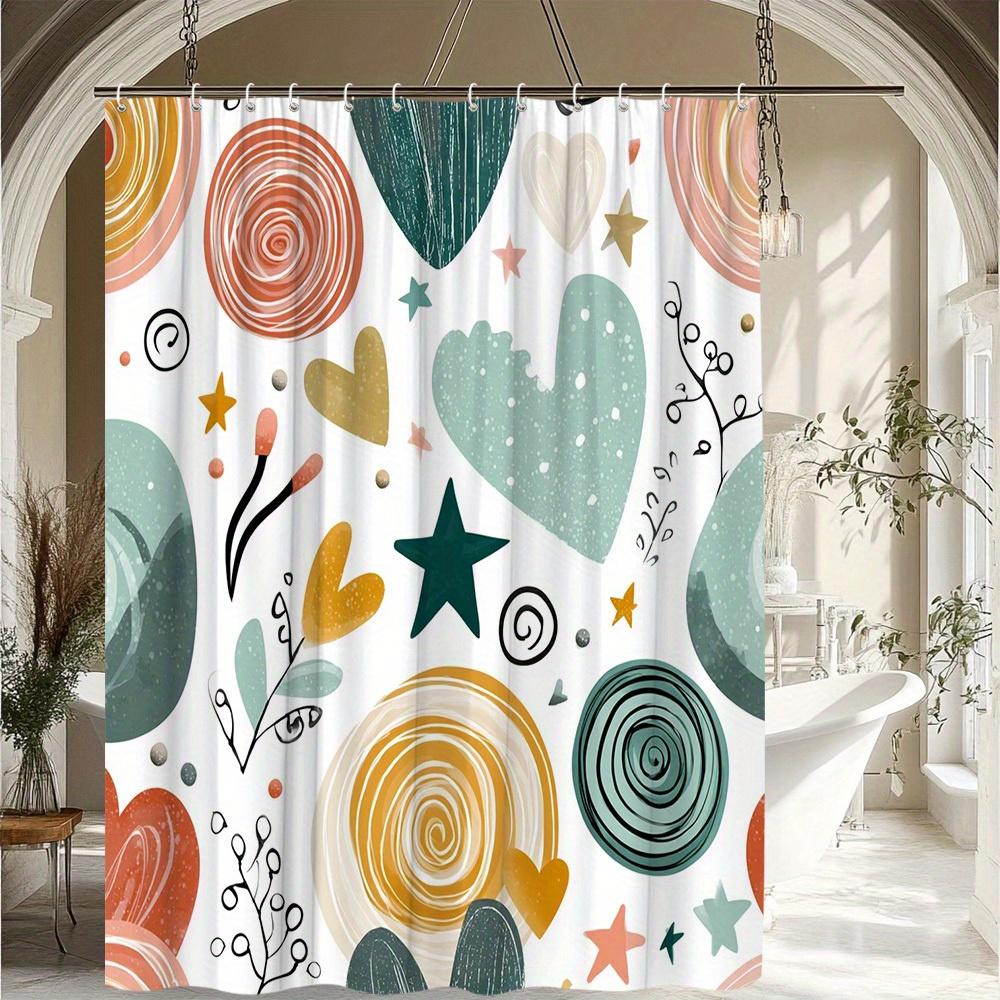1Pc Modern Creative Heart Shaped Star Shower Curtain Colorful Geometric Pattern Shower Curtain Bathroom Decoration Polyester