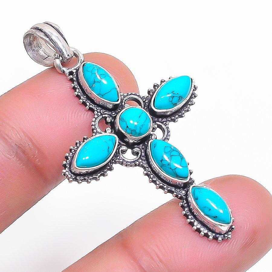 

Santa Rosa Turquoise Handmade 925 Sterling Silver Jewelry Pendant 2.17 T6L00