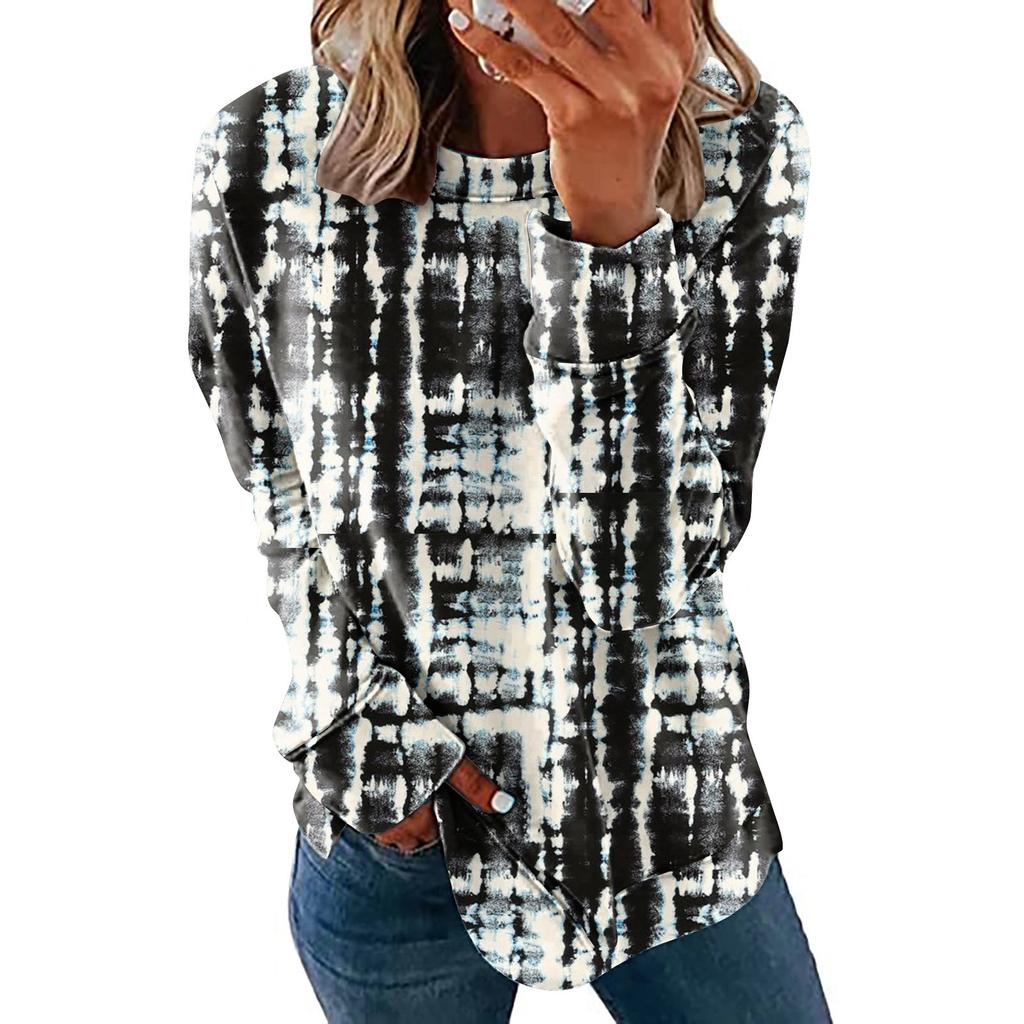 Women's Casual Fashion  Print Long Sleeve O-Neck Pullover Top