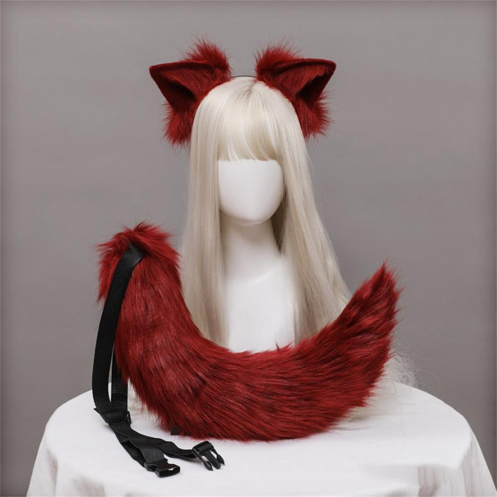 2 Stück/Set Plüsch-Katzenohren Schwanz Flauschiges Fursuit Lolita Stirnband Katzen-Schwanz Cosplay Zubehör Handgefertigt Simulation Tierohren Kopfschmuck