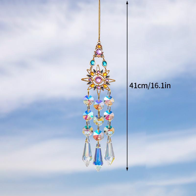 Hanging Crystal Wind Chimes Sun Catcher Fairy Butterflies Stained Glass Sun Catcher Window Drop Bell for Room Garden Decor