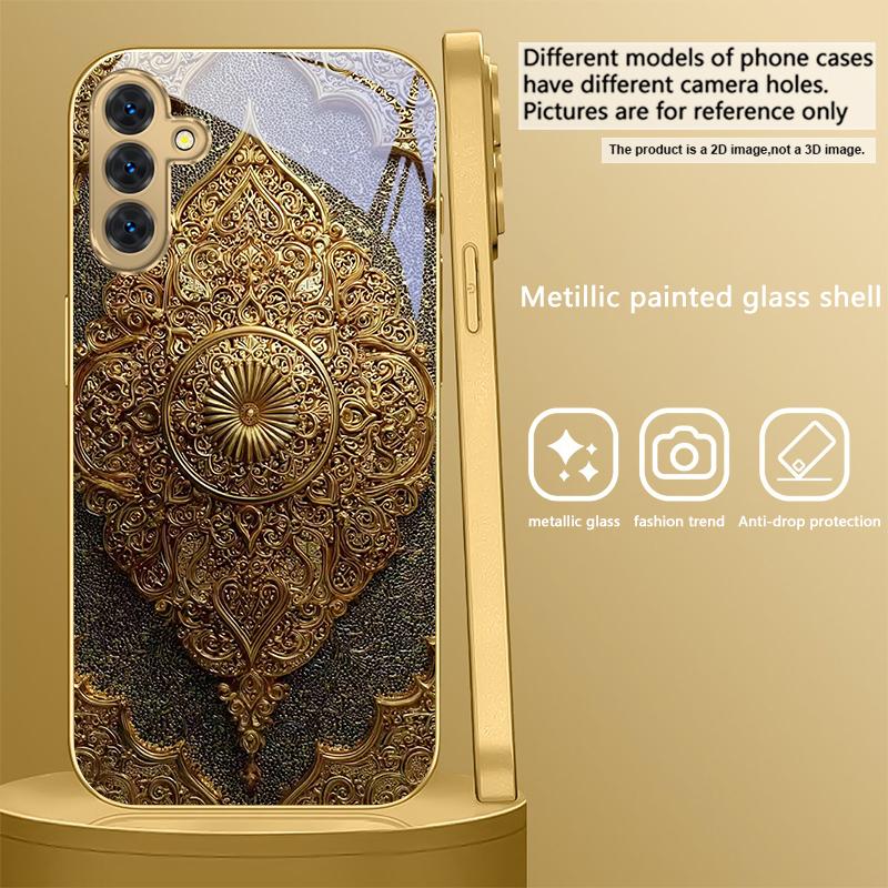 Golden Classical Emblem For Samsung A 01 52S A04 A05S A10 A12 A13 22 23 24 36 42 M02 Note 10 20Ultra 8 9 Golden Glass Phone Case