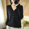 Solid Color V Neck Button Down Cardigan Women Knitting Sweater Long Sleeve