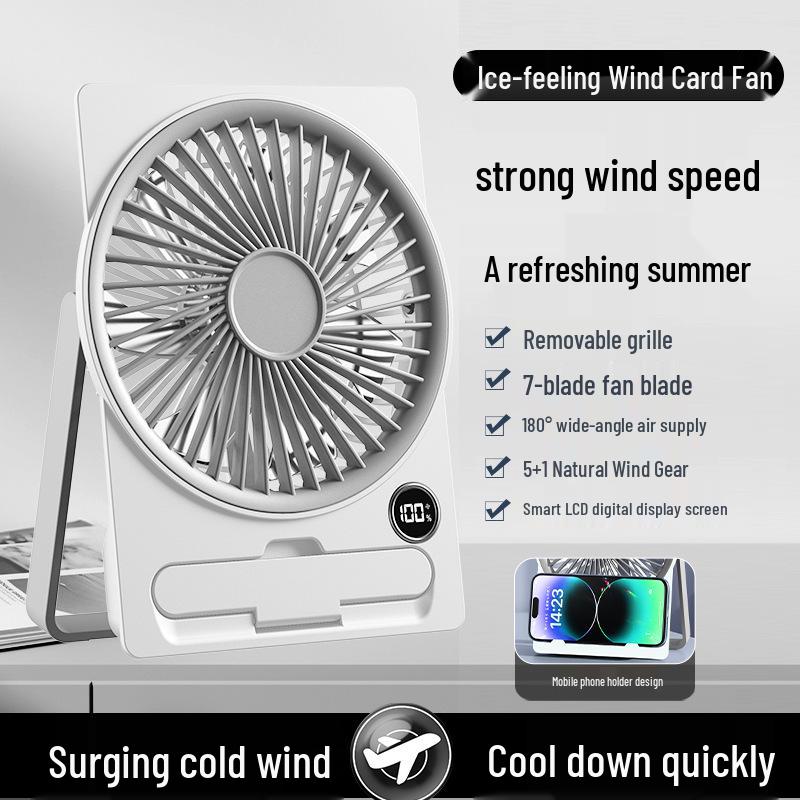 Portable USB Desktop Fan: Handheld, Five-Speed, Silent, Digital Display for Dorm & Outdoor Use
