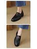 Women's French Retro Leather Camellia Loafers - Round Toe, Chunky Heel, Slip-on