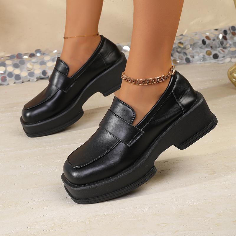 Women's Thick-Soled LoafersNew Spring British Style Shoes High-end White Square Toe Women's Shoes