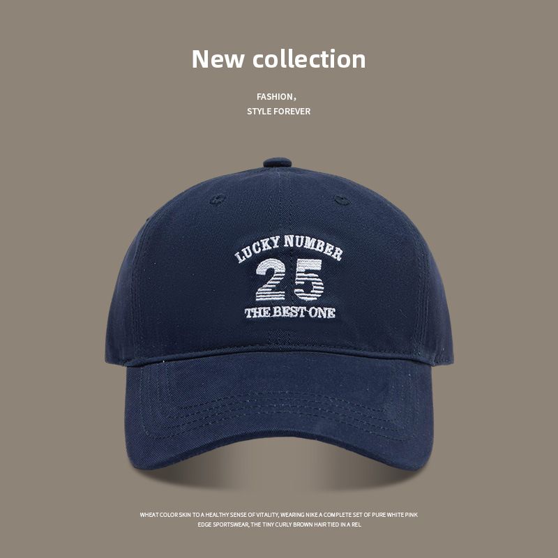 

Весенне-летняя бейсболка с вышивкой, мягкий верх, изогнутый козырек, маленькая кепка с козырьком, закрывающая лицо, уличная солнцезащитная, повседневная, универсальная бейсболка Number 25-Navy Blue Adjustable
