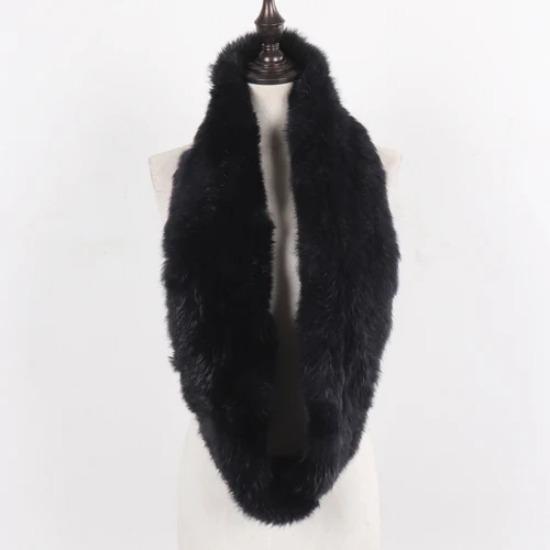 

Шарф из кроличьего меха женский зимний теплый меховой шарф натуральный вязаный кроличий мех муфта леди толстый качественный шарф-кольцо шаль оптом темно-синий