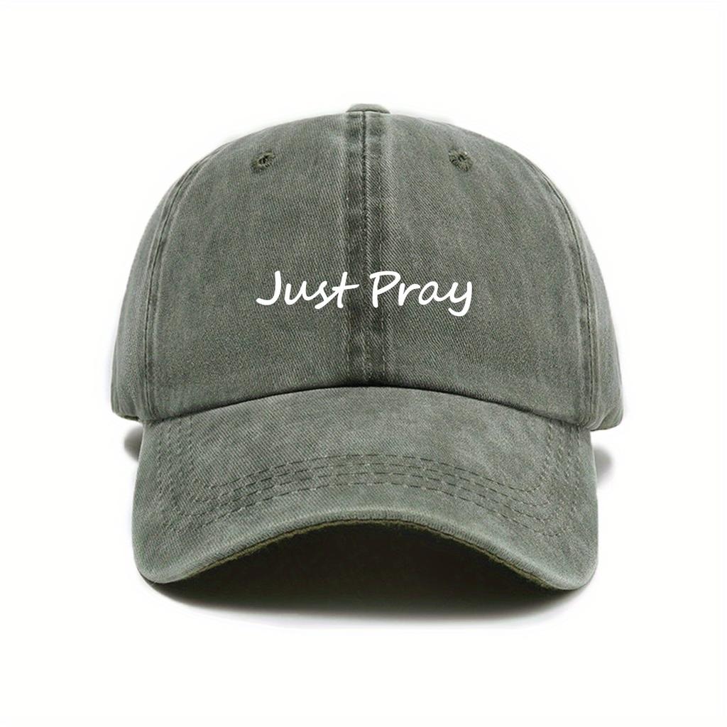 Urban Style Retro Washed 'Just Pray' Print Fashion Baseball Cap Unisex Adjustable Sun Protection Peaked Cap