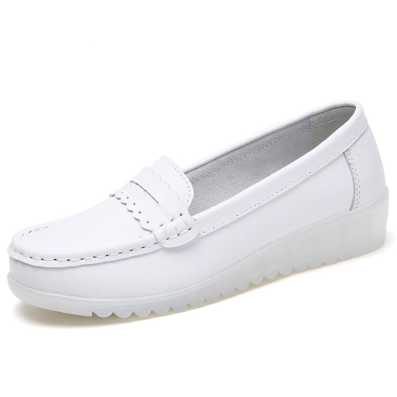 Fashion Leather Air Cushion Nurse Shoes for Women Spring and Summer New Soft Soled Breathable Flat Soled White  Shoes