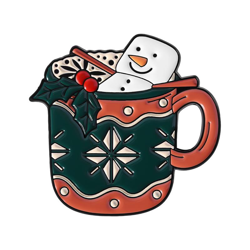 Cartoon Animal Drink Enamel Pins Witch Black Cat Elf Happiness Potion Christmas Gingerbread Coffee Drink Brooches Jewelry Gifts