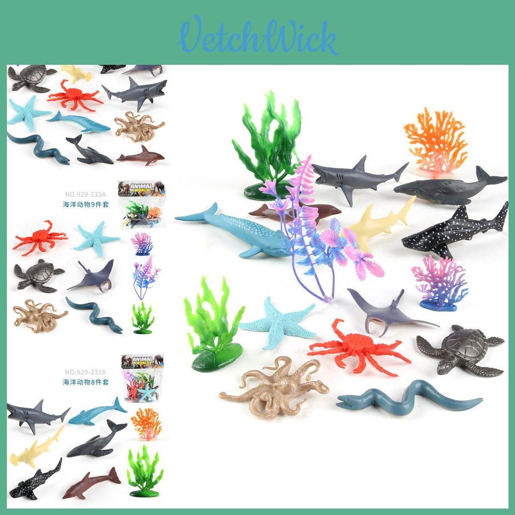 High Quality Pvc Mini Ocean Creature Figurine Set Featuring Dolphin Turtle Crab Octopus