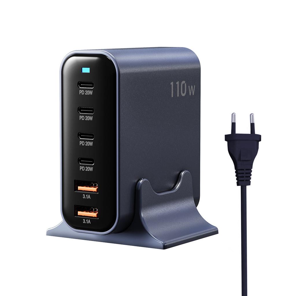 6-Port Desktop Charger Head 4xUSB C & 2xUSB A Port Travel Charging Adapter Base for Phones Laptops Quick Charging