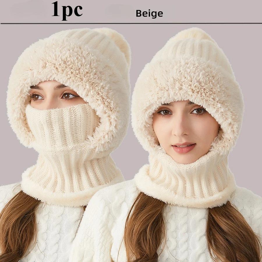 1pc Winter Lined Knit Hat with Earflap, Windproof and Warm Hooded Neck Gaiter for Outdoor Cycling, Warm Hat, Christmas Hats