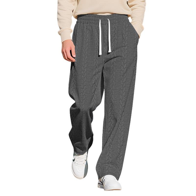 New Autumn and Winter Men's Leisure Sports Solid Color Jacquard Twist Pattern Large Size Drawstring Trousers Men