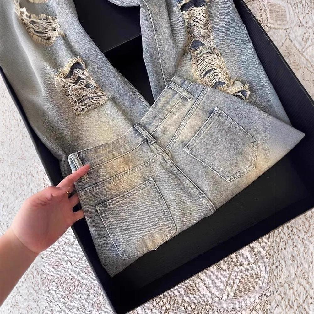 Jeans Retro Vechi Rupeți de Toamnă Blugi cu Picior Larg Pantaloni Largi pentru Femei Blugi Baggy