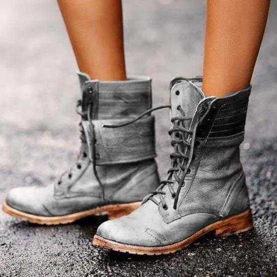 Übergröße 36-43 Schuhe für Damen Herbst Stiefeletten Stickerei Schnürung PU-Leder Damenschuhe Damenschuhe Botas De Mujer