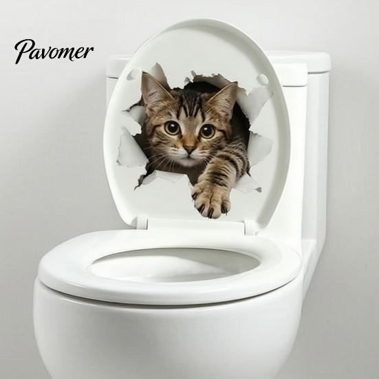 Modern Bathroom Interior Decoration 3D Realistic Cat Toilet Sticker, Waterproof PVC Lid Decal, Removable Easy Apply Seat Stickers Self-adhesive Kitten