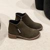 European and Americanforeign Trade Short Tube Medium Heel Retro Matte Short Boots Women's Cross-border Thick Heel Flat Bottom Side Zipper Martin Boots