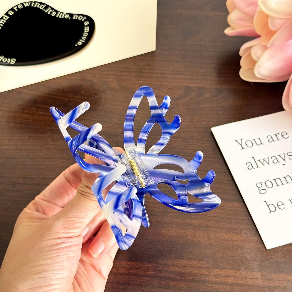 Unique Striped Acetate Butterfly Hair Claw For A Contemporary Touch To Any Hairstyle
