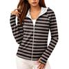 Women Zip Up Hoodie with Pockets Long Sleeve Lightweight Striped Sun Jacket Casual Hooded Top