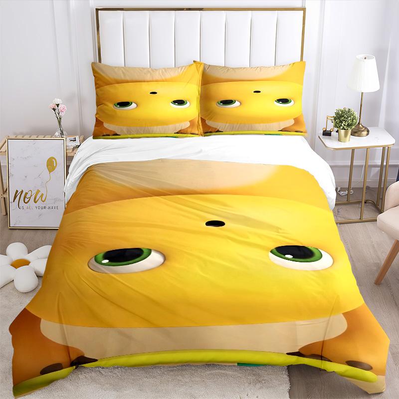 Yellow Cartoon Character Face Print 3Pcs Bedding Set,Duvet Cover with 2 Bedro,Pillowcase Home Birthday Gift