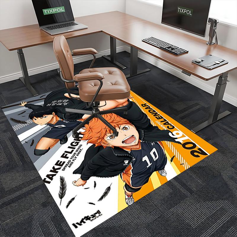 1pc Haikyuu!! Kageyama Tobio and Hinata Shoyo Office Chair Mat, Anime Cartoon Design, Non-Slip Carpet for Home Decor, Suitable for All Seasons, Perfec