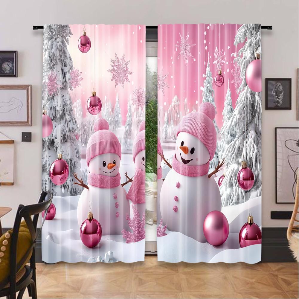 Set Of 2 Flat Printing Christmas Hot Party Curtains Pink Frosty Friends Digital Printed Polyester Drapes Decorations Use Made