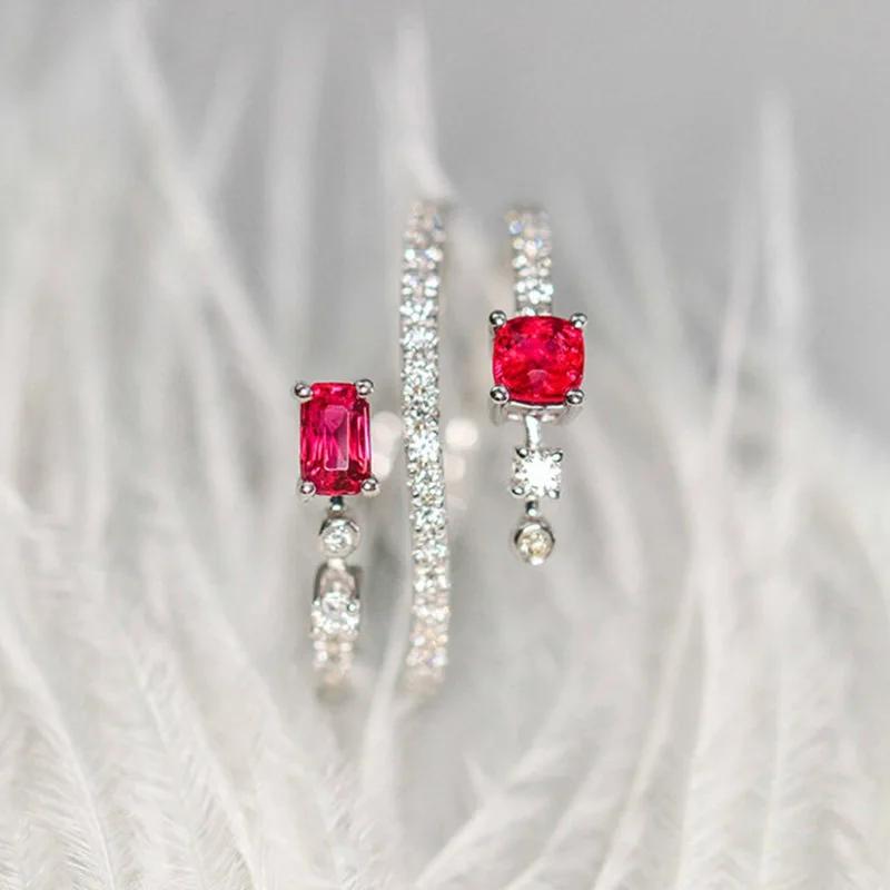 Newest Female Rings  Sterling Silver Red Cubic Zirconia Finger Rings for Women Luxury Wedding Party Trendy  Gift