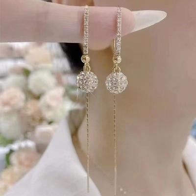 New Korean Luxury Shiny Zircon Ball Flower Pendant Long Earline For Women Fashion Jewelry Unusual Earring Ear Accessories