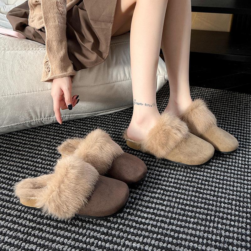 Baotou Soft-soled Semi-towed Fluffy Shoes, Worn Outside the New Autumn and Winter of 2025, Stepping On Shit Feels Like a Step On Mary Jane Cotton Slip