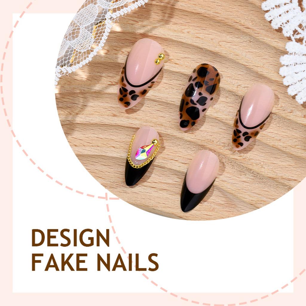 24Pcs French Press On Nails With Leopard Print Tips For Women Natural Fit Reusable Artificial Nail Extensions