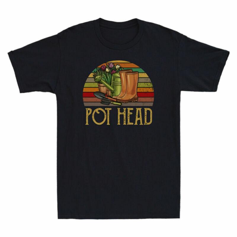 Pot Head Gardening Flowers Vintage Retro Sunset Men's T-Shirt Graphic Cotton Tee