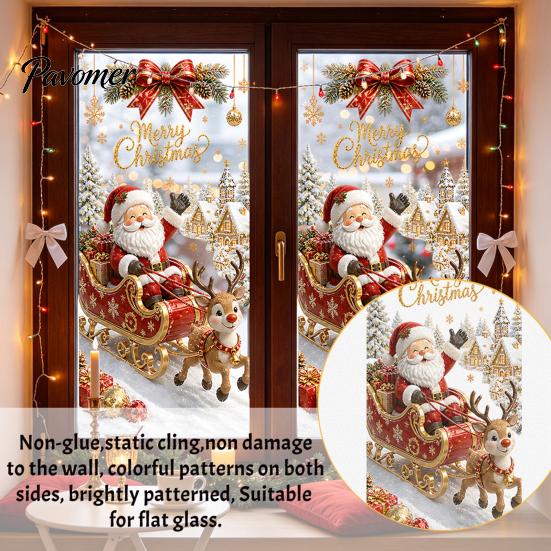 Santa Snowman Elk Stickers Christmas Window Clings, Cute Penguin Reindeer for Holiday Glass Clings Glass, Reusable Static PVC Decal Party Store Decor