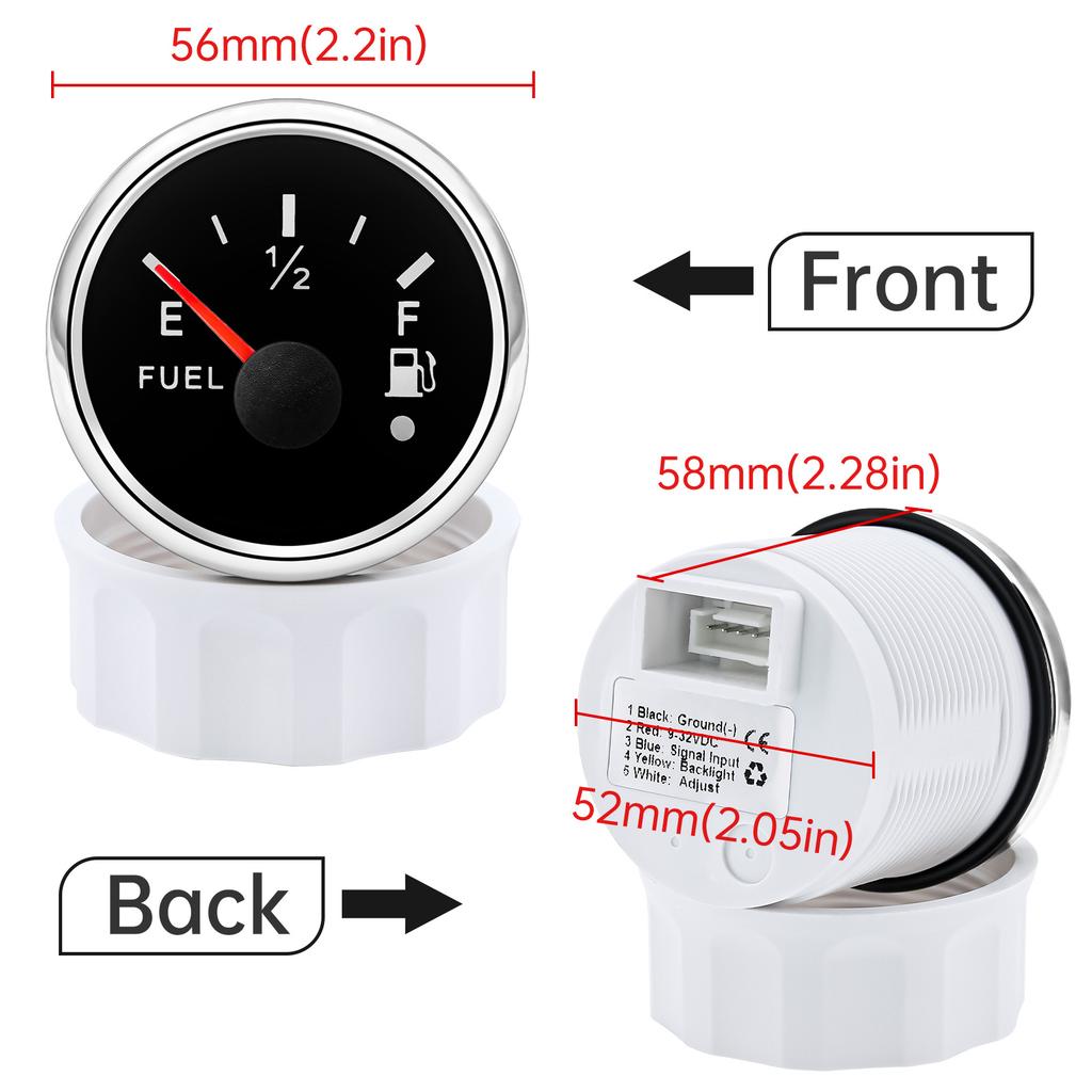 52mm Fuel Level Gauge 0-190ohm Fuel Meter With Alarm Function For Marine Boat Car Yacht 7 Color Backlight Oil Tank Indicator