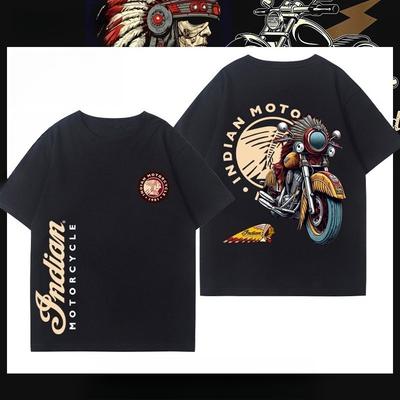 Indian Motorcycle Heavy Locomotive Cruise Bike Cykeldräkt Club Herr och Dam Casual Sommar Lös Trend Mångsidig T-shirt