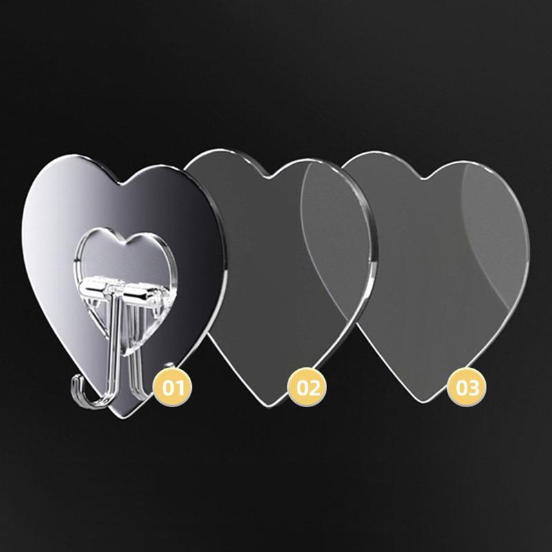 5Pcs Heart Transparent Hooks Strong Self Adhesive Key Storage Hanger Multi-Function Towel Hanging Hook For Kitchen Bathroom Stor