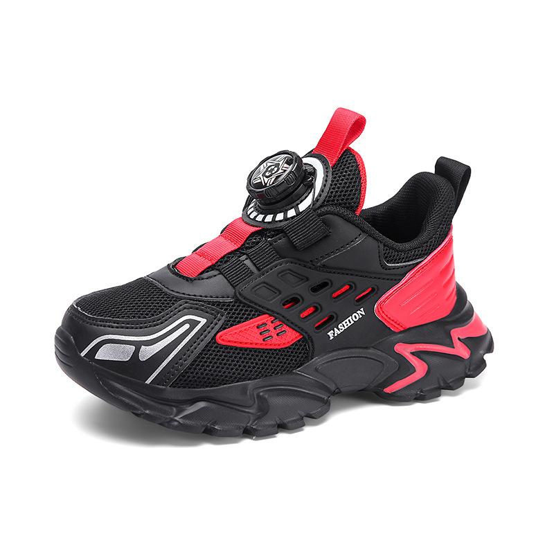 Boys Shoes Breathable Mesh Shoes 6-12 Years Old Spring and Autumn Lightweight Soft-soled Sports Shoes Children Middle and Older Children Button Runni