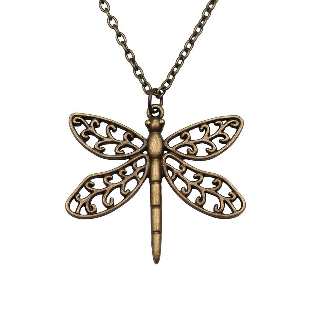 Openwork Dragonfly Pendant Necklace Insect Nature Boho Jewelry 45cm or 70cm long chain