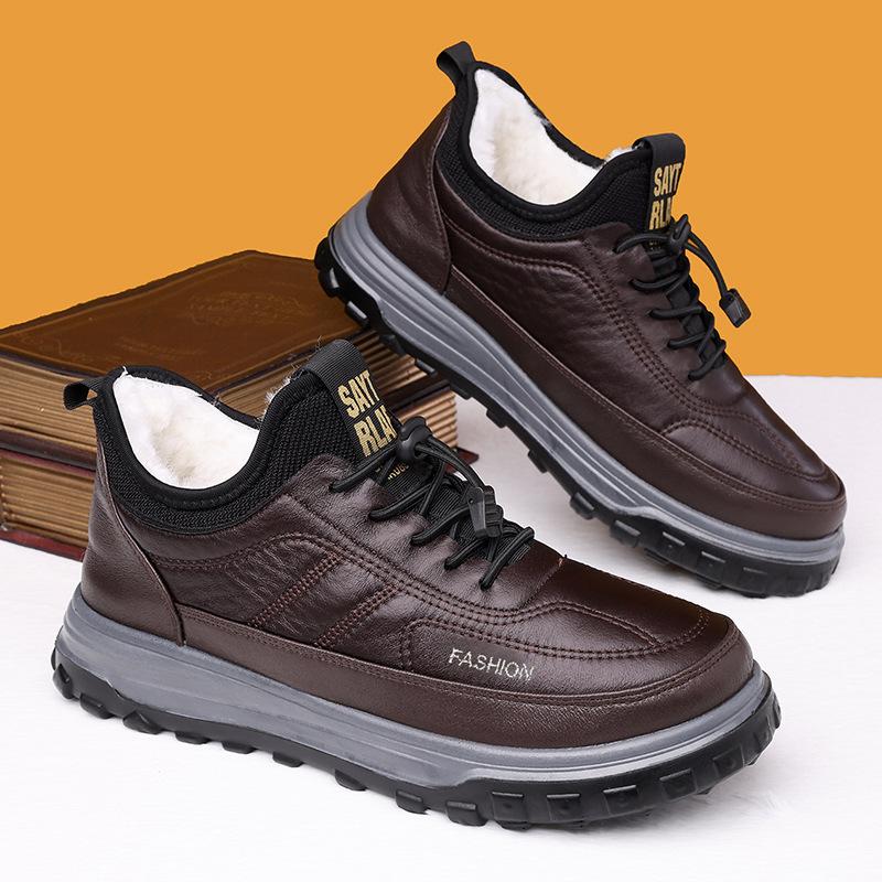 

Winter new cotton shoes men s velvet thickened medium and old leather cotton boots thick-soled warm dad cotton shoes 44