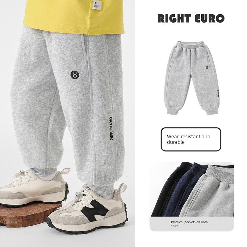 Boys  Casual Pants, Autumn Knitted Trousers, New Spring and Autumn Children s Clothing, Stylish Sweatpants for Older Children Floral Gray 110